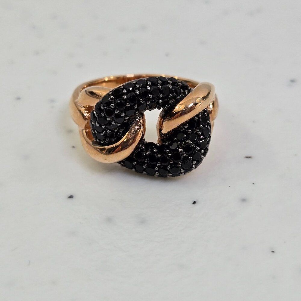 Bronze Milor Italy‎ Ring Spinel Infinity Knot Gold Tone Black Rhinestone Size 10